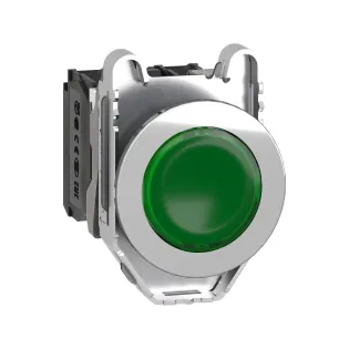 Schneider Electric XB4FW33M5, Harmony Plus Stil 4, Yeşil, Işıklı Yaylı Buton, 230 Volt AC, 1NA+1NK, 30mm