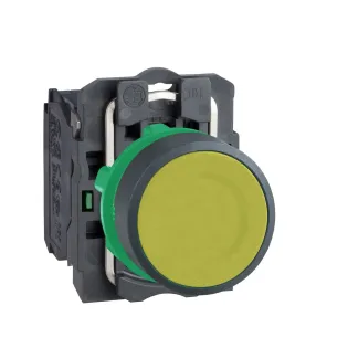Schneider Electric XB5AA51, Harmony Stil 5, Sarı, Yaylı Buton, 1NA, 22mm