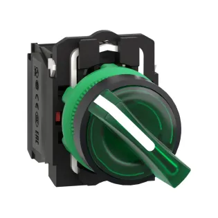 Schneider Electric XB5AK123B5, Harmony Stil 5, Yeşil, Işıklı Mandal Buton, 0-1 Konumlu, 24 Volt AC/DC, 1NA+1NK, 22mm