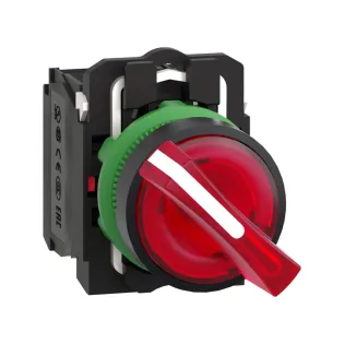Schneider Electric XB5AK124B5, Harmony Stil 5, Kırmızı, Işıklı Mandal Buton, 0-1 Konumlu, 24 Volt AC/DC, 1NA+1NK, 22mm
