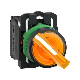 Schneider Electric XB5AK125M5, Harmony Stil 5, Sarı, Işıklı Mandal Buton, 0-1 Konumlu, 230 Volt AC, 1NA+1NK, 22mm
