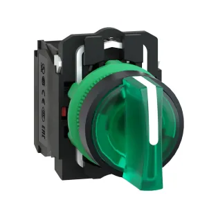 Schneider Electric XB5AK133M5, Harmony Stil 5, Yeşil, Işıklı Mandal Buton, 1-0-2 Konumlu, 230 Volt AC, 1NA+1NK, 22mm