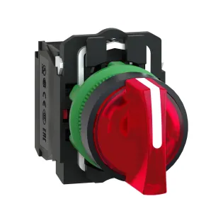 Schneider Electric XB5AK134M5, Harmony Stil 5, Kırmızı, Işıklı Mandal Buton, 1-0-2 Konumlu, 230 Volt AC, 1NA+1NK, 22mm