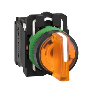 Schneider Electric XB5AK135B5, Harmony Stil 5, Turuncu, Işıklı Mandal Buton, 1-0-2 Konumlu, 24 Volt AC/DC, 1NA+1NK, 22mm