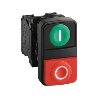 Schneider Electric XB5AL73415, Harmony Stil 5, Yeşil "I" İşaretli, Kırmızı Çıkık "O" İşaretli, Çiftli Yaylı Buton, 1NA+1NK, 22mm