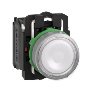 Schneider Electric XB5AW31B5, Harmony Stil 5, Beyaz, Işıklı Yaylı Buton, 24 Volt AC/DC, 1NA+1NK, 22mm