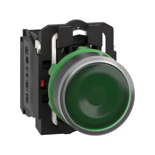 Schneider Electric XB5AW33B5, Harmony Stil 5, Yeşil, Işıklı Yaylı Buton, 24 Volt AC/DC, 1NA+1NK, 22mm