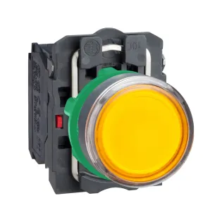 Schneider Electric XB5AW3565, Harmony Stil 5, Sarı, Işıklı Yaylı Buton, Ampülsüz, 1NA+1NK, 22mm
