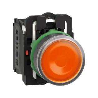Schneider Electric XB5AW35B5, Harmony Stil 5, Sarı, Işıklı Yaylı Buton, 24 Volt AC/DC, 1NA+1NK, 22mm