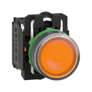 Schneider Electric XB5AW35M5, Harmony Stil 5, Sarı, Işıklı Yaylı Buton, 230 Volt AC, 1NA+1NK, 22mm