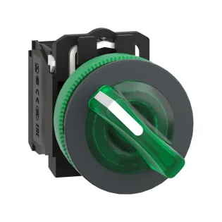 Schneider Electric XB5FK123B5, Harmony Plus Stil 5, Yeşil, Işıklı Mandal Buton, 0-1 Konumlu, 24 Volt AC/DC, 1NA+1NK, 30mm