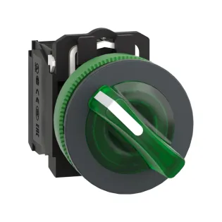 Schneider Electric XB5FK123M5, Harmony Plus Stil 5, Yeşil, Işıklı Mandal Buton, 0-1 Konumlu, 230 Volt AC, 1NA+1NK, 30mm