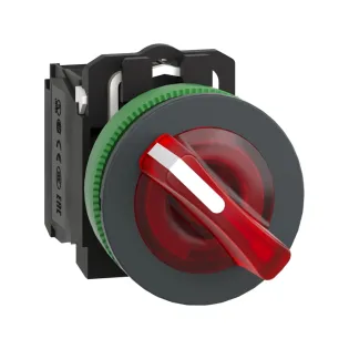 Schneider Electric XB5FK124B5, Harmony Plus Stil 5, Kırmızı, Işıklı Mandal Buton, 0-1 Konumlu, 24 Volt AC/DC, 1NA+1NK, 30mm