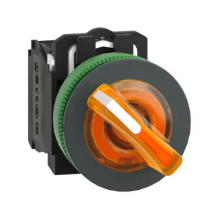 Schneider Electric XB5FK125B5, Harmony Plus Stil 5, Sarı, Işıklı Mandal Buton, 0-1 Konumlu, 24 Volt AC/DC, 1NA+1NK, 30mm