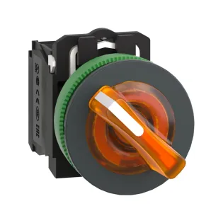 Schneider Electric XB5FK125M5, Harmony Plus Stil 5, Sarı, Işıklı Mandal Buton, 0-1 Konumlu, 230 Volt AC, 1NA+1NK, 30mm