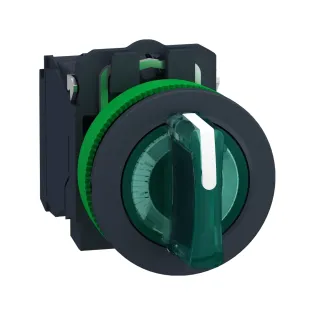 Schneider Electric XB5FK133B5, Harmony Plus Stil 5, Yeşil, Işıklı Mandal Buton, 1-0-2 Konumlu, 24 Volt AC/DC, 1NA+1NK, 30mm