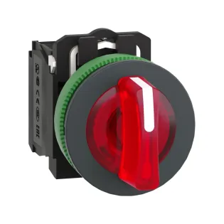 Schneider Electric XB5FK134B5, Harmony Plus Stil 5, Kırmızı, Işıklı Mandal Buton, 1-0-2 Konumlu, 24 Volt AC/DC, 1NA+1NK, 30mm