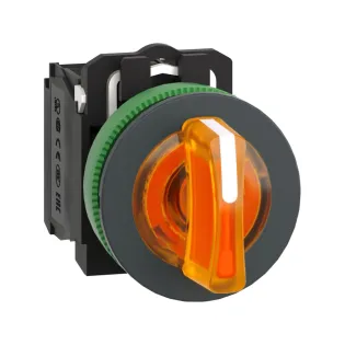 Schneider Electric XB5FK135B5, Harmony Plus Stil 5, Turuncu, Işıklı Mandal Buton, 1-0-2 Konumlu, 24 Volt AC/DC, 1NA+1NK, 30mm