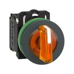 Schneider Electric XB5FK135M5, Harmony Plus Stil 5, Turuncu, Işıklı Mandal Buton, 1-0-2 Konumlu, 230 Volt AC, 1NA+1NK, 30mm