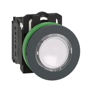 Schneider Electric XB5FW31B5, Harmony Plus Stil 5, Beyaz, Işıklı Yaylı Buton, 24 Volt AC/DC, 1NA+1NK, 30mm