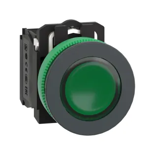 Schneider Electric XB5FW33M5, Harmony Plus Stil 5, Yeşil, Işıklı Yaylı Buton, 230 Volt AC, 1NA+1NK, 30mm