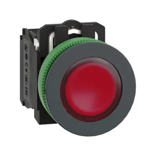 Schneider Electric XB5FW34B5, Harmony Plus Stil 5, Kırmızı, Işıklı Yaylı Buton, 24 Volt AC/DC, 1NA+1NK, 30mm