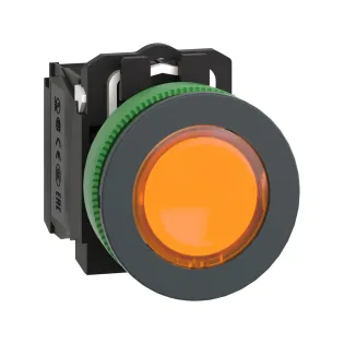 Schneider Electric XB5FW35B5, Harmony Plus Stil 5, Sarı, Işıklı Yaylı Buton, 24 Volt AC/DC, 1NA+1NK, 30mm