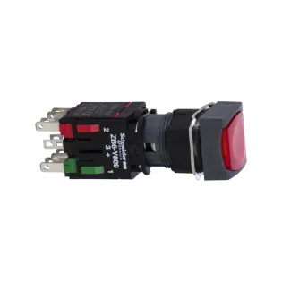 Schneider Electric XB6CW4B2B, Harmony Stil 6, Kırmızı, Işıklı Kare Yaylı Buton, 12-24 Volt AC/DC, 1NK, 16mm
