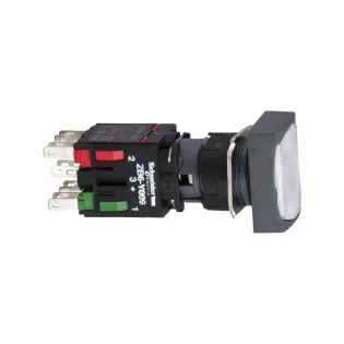 Schneider Electric XB6DF1B5B, Harmony Stil 6, Beyaz, Işıklı Dikdörtgen Kalıcı Buton, 12-24 Volt AC/DC, 1NA+1NK, 16mm