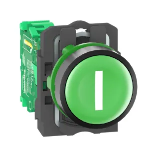 Schneider Electric ZB5RTA331, Harmony XB5R, Yeşil, "l" İşaretli Yaylı Buton, Plastik Seri, Verici Dahil, 22mm