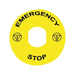 Schneider Electric ZBY8330, Harmony Stil 4/5, Acil Stop Butonları için Ø90 mm Sarı Zeminli Acil Stop Etiketi, Emergency Stop Yazılı