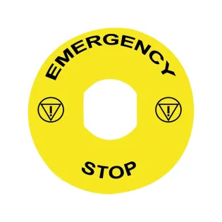Schneider Electric ZBY8330, Harmony Stil 4/5, Acil Stop Butonları için Ø90 mm Sarı Zeminli Acil Stop Etiketi, Emergency Stop Yazılı