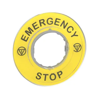 Schneider Electric ZBY9320, Harmony Stil 4/5, Acil Stop Butonları için Ø60 mm Sarı Zeminli Acil Stop Etiketi, Emergency Stop Yazılı