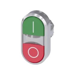 Siemens 3SU1050-3AB42-0AK0, Sirius ACT, Parlak Metal, 0-1 Yazılı, Kırmızı-Yeşil, Çiftli Yaylı Buton Kafası, 22mm