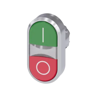 Siemens 3SU1050-3AB42-0AK0, Sirius ACT, Parlak Metal, 0-1 Yazılı, Kırmızı-Yeşil, Çiftli Yaylı Buton Kafası, 22mm