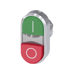 Siemens 3SU1050-3BB42-0AK0, Sirius ACT, Parlak Metal, 0-1 Yazılı, Kırmızı-Yeşil, Çıkık Kafalı, Çiftli Yaylı Buton Kafası, 22mm