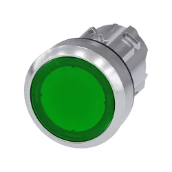 Siemens 3SU1051-0AB40-0AA0, Sirius ACT, Parlak Metal, Yeşil, Işıklandırılabilir Yaylı Buton Kafası, 22mm