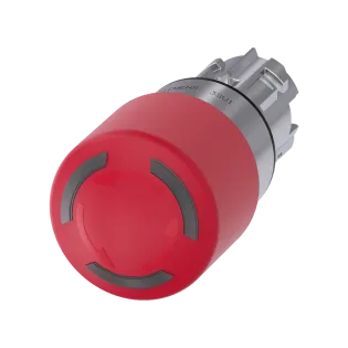 Siemens 3SU1051-1GB20-0AA0, Sirius ACT, Parlak Metal, Kırmızı, 30mm Mantar Kafalı, Işıklı Çevir-Kur Acil Stop Buton Kafası, 22mm