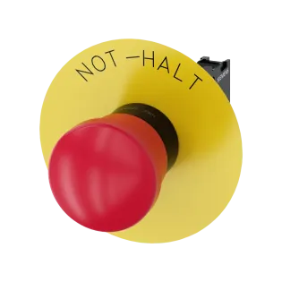 Siemens 3SU1100-1HA20-1CH0, Sirius ACT, Plastik, Kırmızı, 40mm Mantar Kafalı, "NOT-HALT" Plakalı, Çek-Kur Acil Stop Butonu, 1NK, 22mm