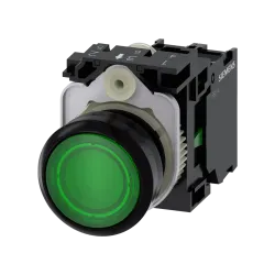 Siemens 3SU1102-0AB40-1BA0, Sirius ACT, Plastik, Yeşil, Işıklı Yaylı Buton, 24 Volt AC/DC, 1NA, 22mm