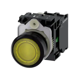 Siemens 3SU1106-0AB30-1BA0, Sirius ACT, Plastik, Sarı, Işıklı Yaylı Buton, 230 Volt AC, 1NA, 22mm