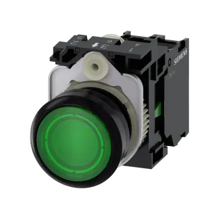 Siemens 3SU1106-0AB40-1BA0, Sirius ACT, Plastik, Yeşil, Işıklı Yaylı Buton, 230 Volt AC, 1NA, 22mm