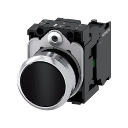 Siemens 3SU1150-0AB10-1BA0, Sirius ACT, Parlak Metal, Siyah, Yaylı Buton, 1NA, 22mm
