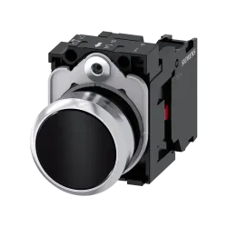 Siemens 3SU1150-0AB10-1CA0, Sirius ACT, Parlak Metal, Siyah, Yaylı Buton, 1NK, 22mm