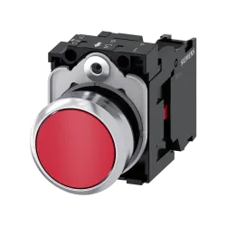 Siemens 3SU1150-0AB20-1CA0, Sirius ACT, Parlak Metal, Kırmızı, Yaylı Buton, 1NK, 22mm