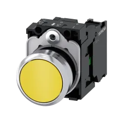 Siemens 3SU1150-0AB30-1BA0, Sirius ACT, Parlak Metal, Sarı, Yaylı Buton, 1NA, 22mm