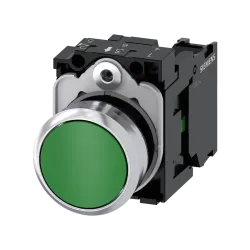 Siemens 3SU1150-0AB40-1BA0, Sirius ACT, Parlak Metal, Yeşil, Yaylı Buton, 1NA, 22mm