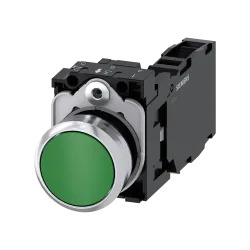 Siemens 3SU1150-0AB40-1FA0, Sirius ACT, Parlak Metal, Yeşil, Yaylı Buton, 1NA+1NK, 22mm