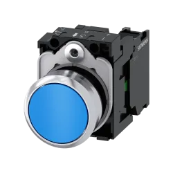 Siemens 3SU1150-0AB50-1BA0, Sirius ACT, Parlak Metal, Mavi, Yaylı Buton, 1NA, 22mm