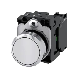 Siemens 3SU1150-0AB60-1BA0, Sirius ACT, Parlak Metal, Beyaz, Yaylı Buton, 1NA, 22mm